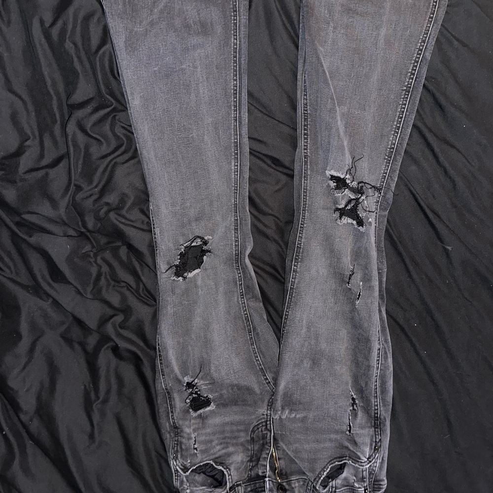 Maurices Women’s Black-Grey Boot Cut Jeans with Distressed Knees